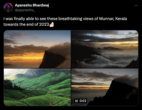 tweet showing photos of munnar